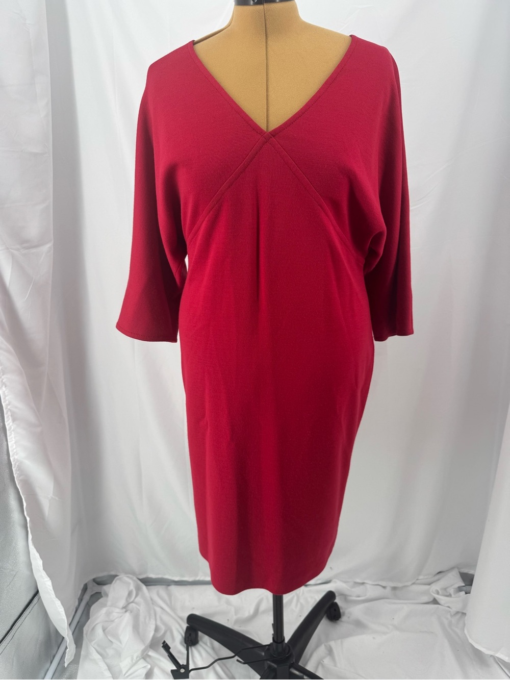 Elegant V-Neck Women's Dress in Deep Cherry Red 0349